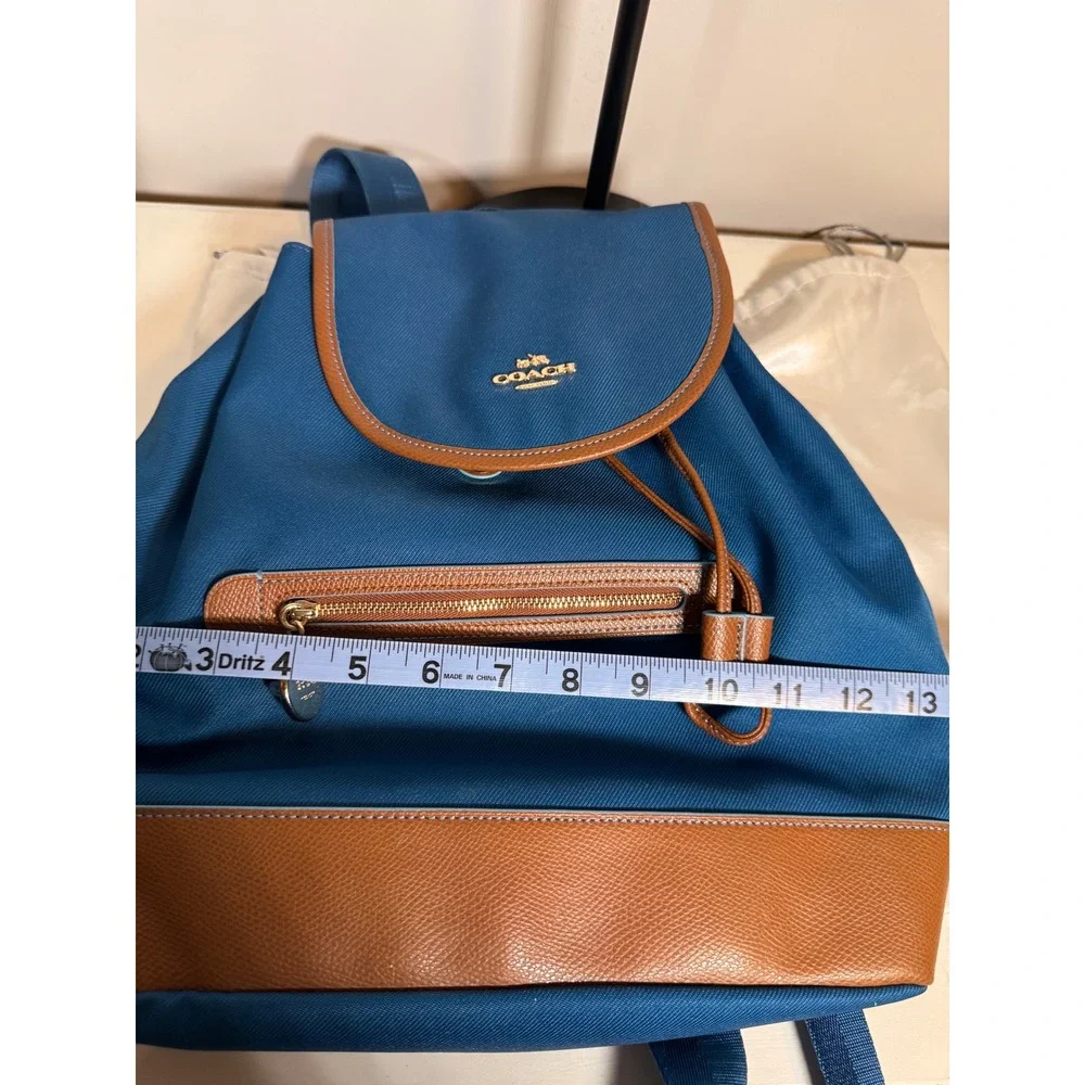 Coach Sawyer Blue Canvas Leather Trim Drawstring Backpack Gold Hardware NWOT